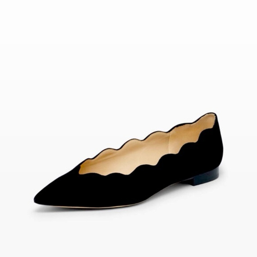 Club Monaco Black Suede Edna Scalloped Edge Flats